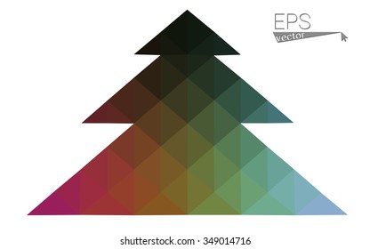 Multicolor low polygon style christmas tree vector illustration consisting of triangles . Abstract triangular polygonal origami or crystal design of New Years celebration. Isolated on white background