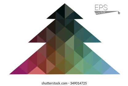 Multicolor low polygon style christmas tree vector illustration consisting of triangles . Abstract triangular polygonal origami or crystal design of New Years celebration. Isolated on white background