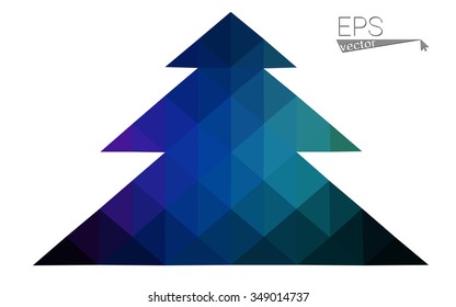 Multicolor low polygon style christmas tree vector illustration consisting of triangles . Abstract triangular polygonal origami or crystal design of New Years celebration. Isolated on white background