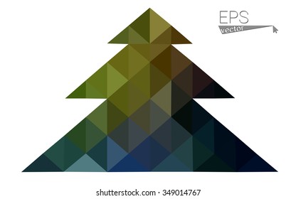 Multicolor low polygon style christmas tree vector illustration consisting of triangles . Abstract triangular polygonal origami or crystal design of New Years celebration. Isolated on white background