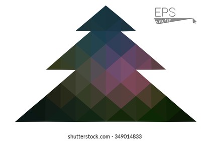Multicolor low polygon style christmas tree vector illustration consisting of triangles . Abstract triangular polygonal origami or crystal design of New Years celebration. Isolated on white background