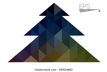 Multicolor low polygon style christmas tree vector illustration consisting of triangles . Abstract triangular polygonal origami or crystal design of New Years celebration. Isolated on white background