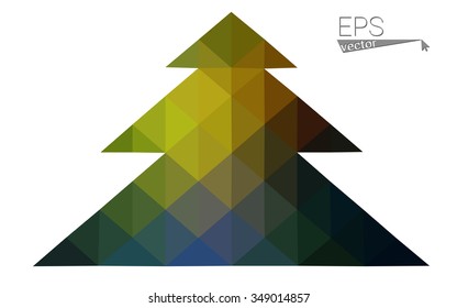 Multicolor low polygon style christmas tree vector illustration consisting of triangles . Abstract triangular polygonal origami or crystal design of New Years celebration. Isolated on white background