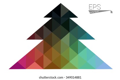 Multicolor low polygon style christmas tree vector illustration consisting of triangles . Abstract triangular polygonal origami or crystal design of New Years celebration. Isolated on white background