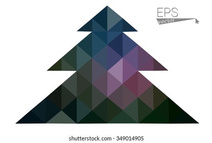 Multicolor low polygon style christmas tree vector illustration consisting of triangles . Abstract triangular polygonal origami or crystal design of New Years celebration. Isolated on white background