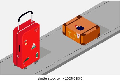 Multicolor luggage, suitcase, travel bags Different vector isometric. Travel and tourism concept. Vector illustration