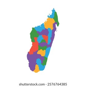 Multicolor Madagascar map political regions simple flat vector