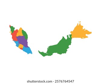 Multicolor Malaysia map political regions simple flat vector