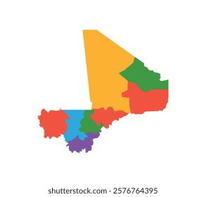 Multicolor Mali map political regions simple flat vector