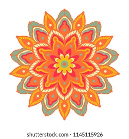 Multicolor  mandala isolated on white  background.  Hand-drawn illustration. Vector.