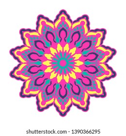 Multi-color  mandala isolated on white  background.  Hand-drawn illustration. Vector.