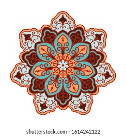 Multicolor mandala isolated on white  background.  Hand-drawn illustration. Vector.