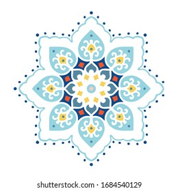 Multicolor mandala isolated on white  background.  Hand-drawn illustration. Vector.