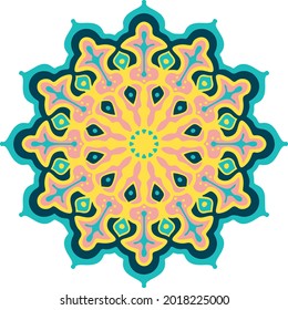 Multicolor mandala isolated on white  background.  Hand-drawn illustration. Vector.