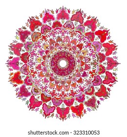 Multicolor Mandala.Vector ethnic oriental circle ornament.Hand-drawn highly detailed round elements.  Islam; Arabic; Indian; Turkish; Ottoman; Pakistan motifs. Oriental.Circle ornament.