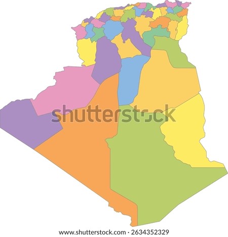Multicolor Map of Algeria with Provinces