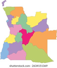 Mapa multicolor de Angola con provincias