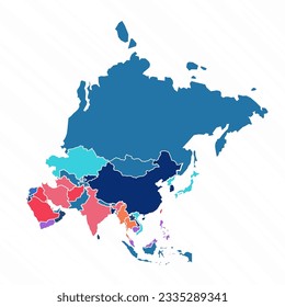 Multicolor Map of Asia With Countries, can be used for business designs, presentation designs or any suitable designs.
