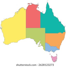 Mapa Multicolor de Australia con Estados Unidos 