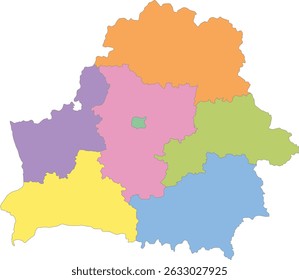 Mapa multicolor de Bielorrusia con regiones