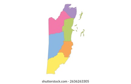 Multicolor Map of Belize with Districts