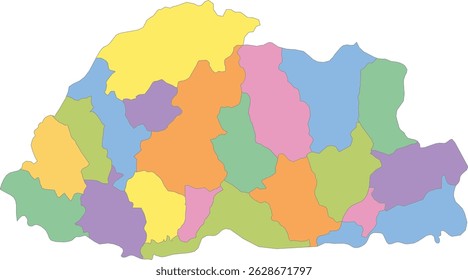 Multicolor Map of Bhutan with Districts