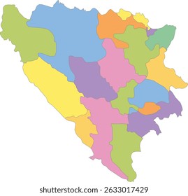 Multicolor Map of Bosnia and Herzegovina with Cantons