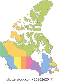 Multicolor Map of Canada with Provinces and Territories