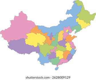 Multicolor Map of China with Provinces