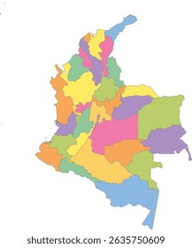 Mapa Multicolor da Colômbia com Departamentos