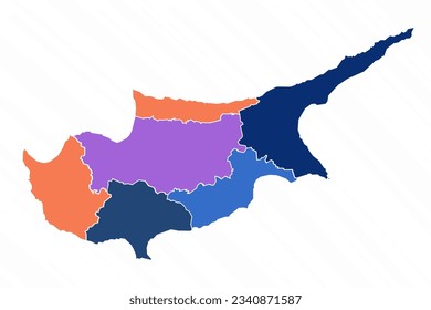 Mapa Multicolor de Chipre con provincias, puede ser utilizado para diseños de negocios, presentaciones o cualquier diseño adecuado.