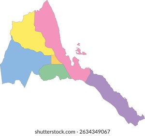 Mapa multicolor de Eritrea con regiones
