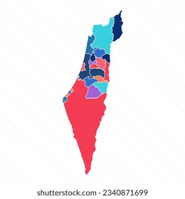 Multicolor Map of Israel Palestine With Provinces, can be used for business designs, presentation designs or any suitable designs.
