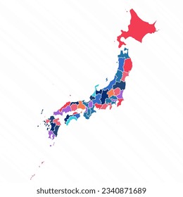 Multicolor Map of Japan With Provinces, can be used for business designs, presentation designs or any suitable designs.