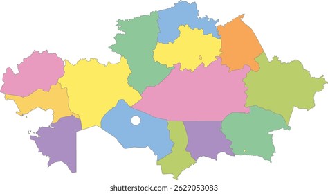 Mapa multicolor de Kazajistán con regiones