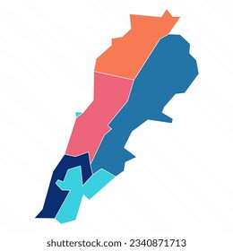 Multicolor Map of Lebanon With Provinces, can be used for business designs, presentation designs or any suitable designs.
