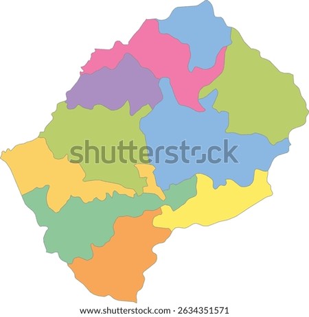 Multicolor Map of Lesotho with Districts