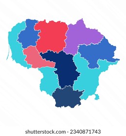Multicolor Map of Lithuania With Provinces, can be used for business designs, presentation designs or any suitable designs.