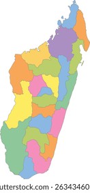 Multicolor Map of Madagascar with Regions