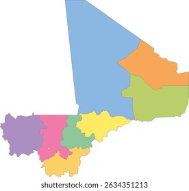Multicolor Map of Mali with Regions