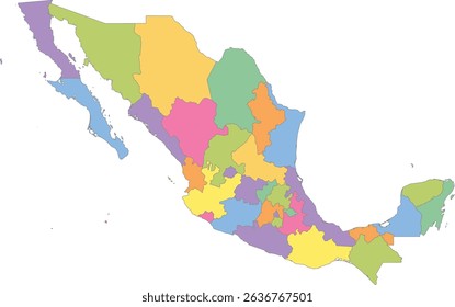 Multicolor Map of Mexico with States