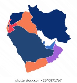 Multicolor Map of Middle East With Provinces, can be used for business designs, presentation designs or any suitable designs.