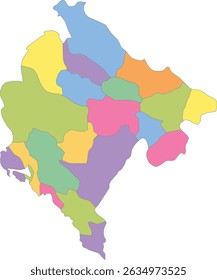 Multicolor Map of Montenegro with Municipalities