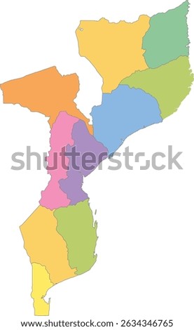 Multicolor Map of Mozambique with Provinces