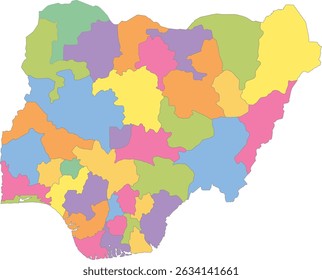 Multicolor Map of Nigeria with States