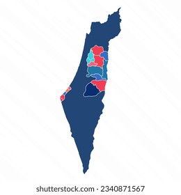 Mapa multicolor de Palestina con provincias, puede ser utilizado para diseños de negocios, presentaciones o cualquier diseño adecuado.