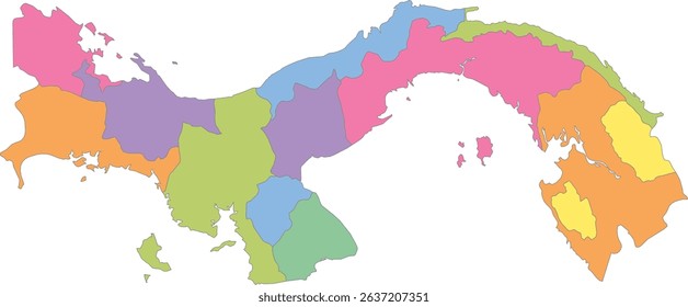 Multicolor Map of Panama with Provinces