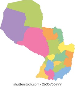 Multicolor Map of Paraguay with Departments