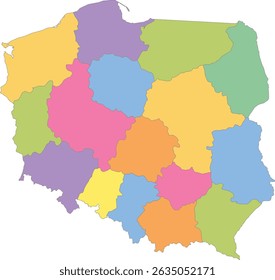 Multicolor Map of Poland with Provinces