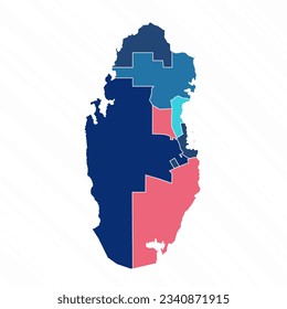 Mapa multicolor de Qatar con provincias, puede ser utilizado para diseños de negocios, presentaciones o cualquier diseño adecuado.